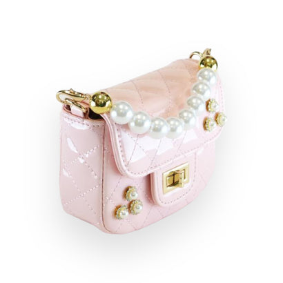 Embellished Patent Quilted Purse Pink