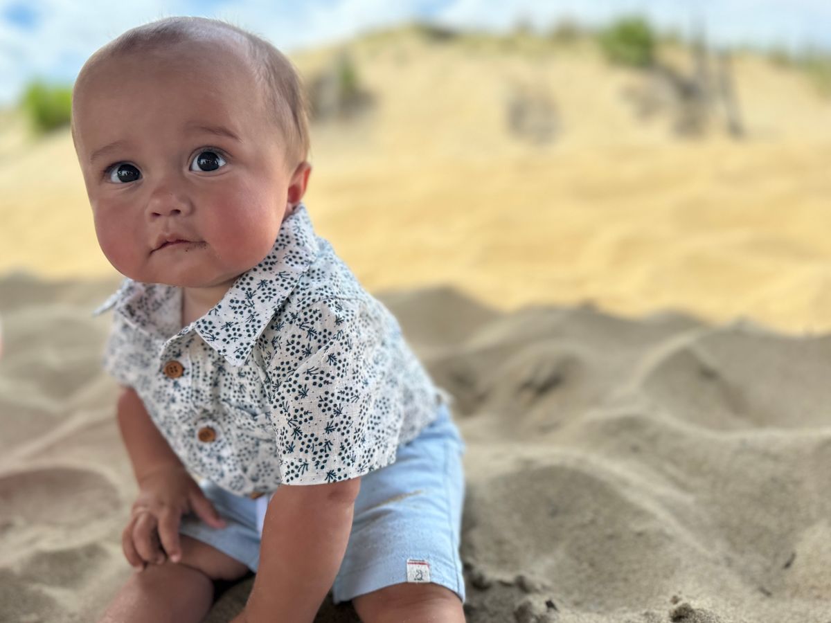 Navy Floral Woven Onesie