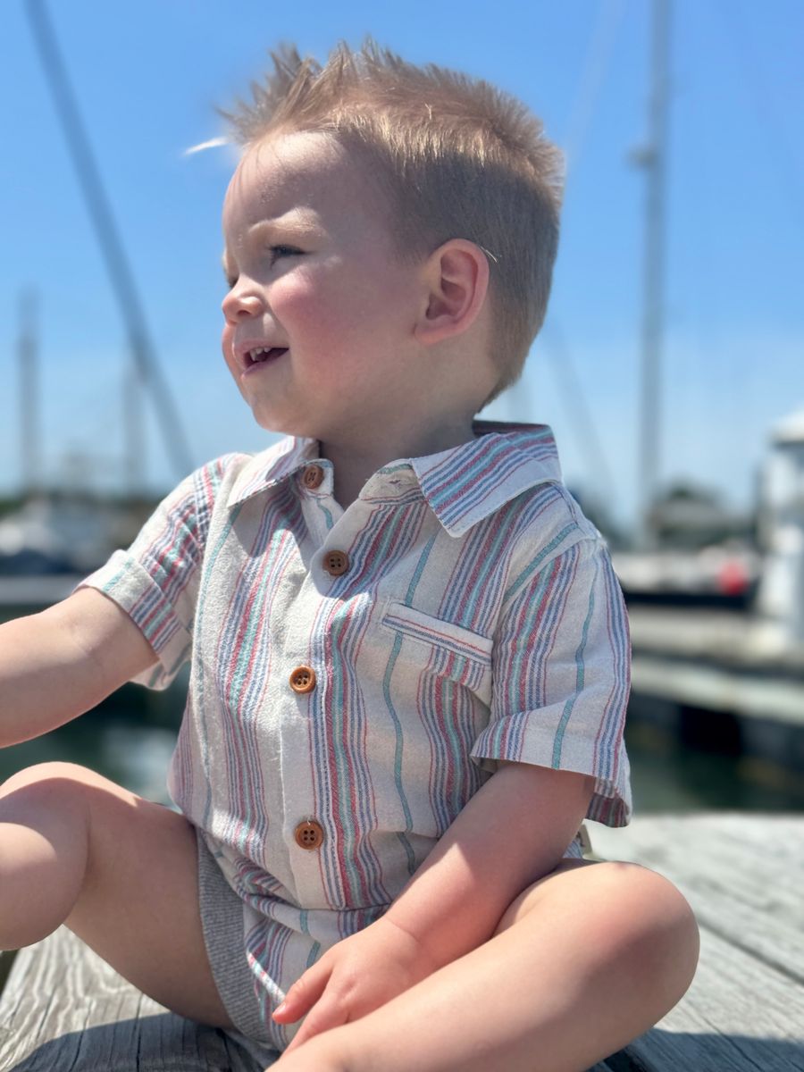 Aqua Blue Stripe Woven Onesie