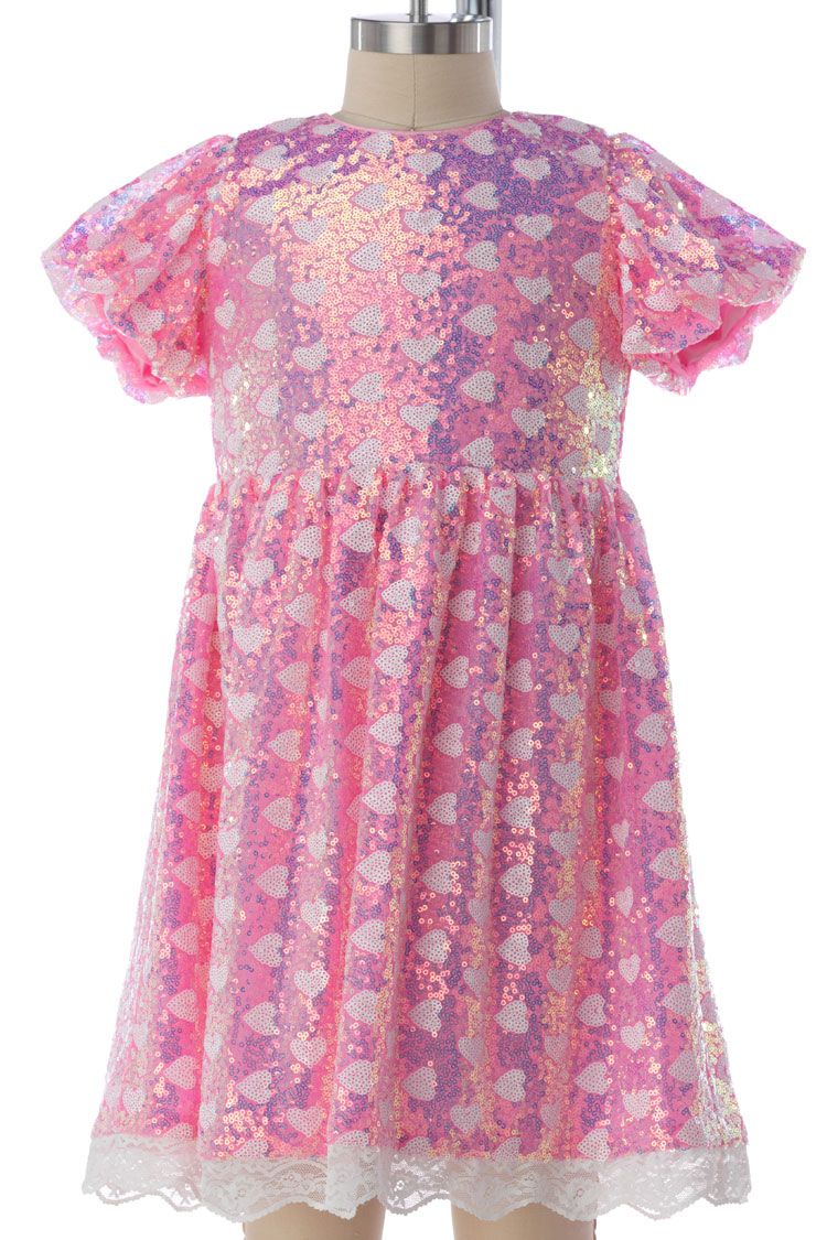 Kids Pink Sequin Heart Dress