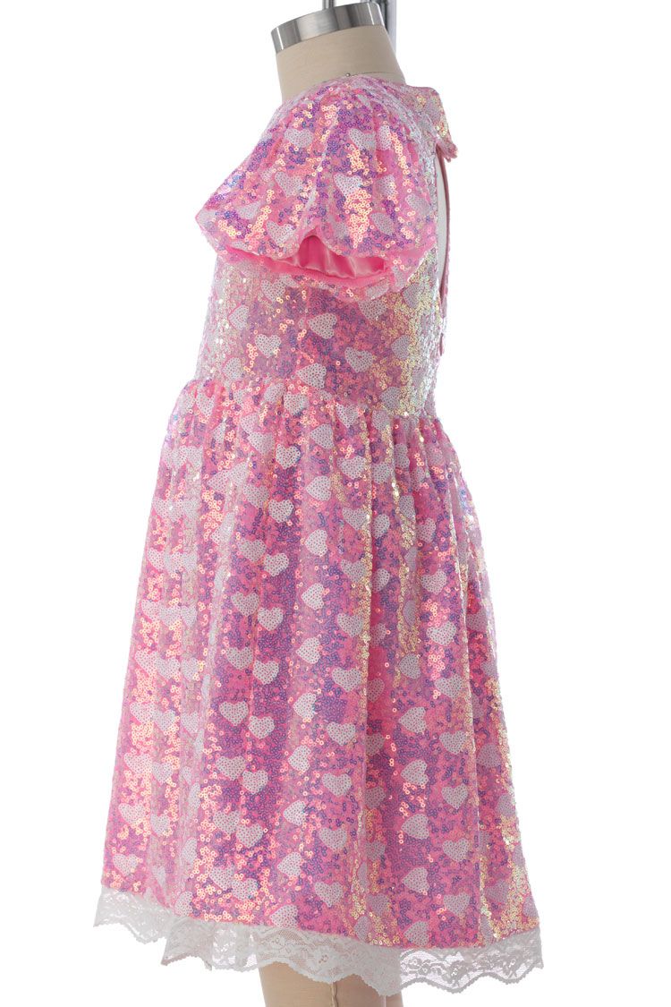Kids Pink Sequin Heart Dress