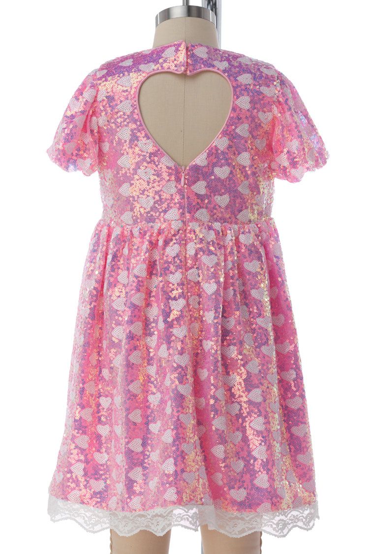Kids Pink Sequin Heart Dress