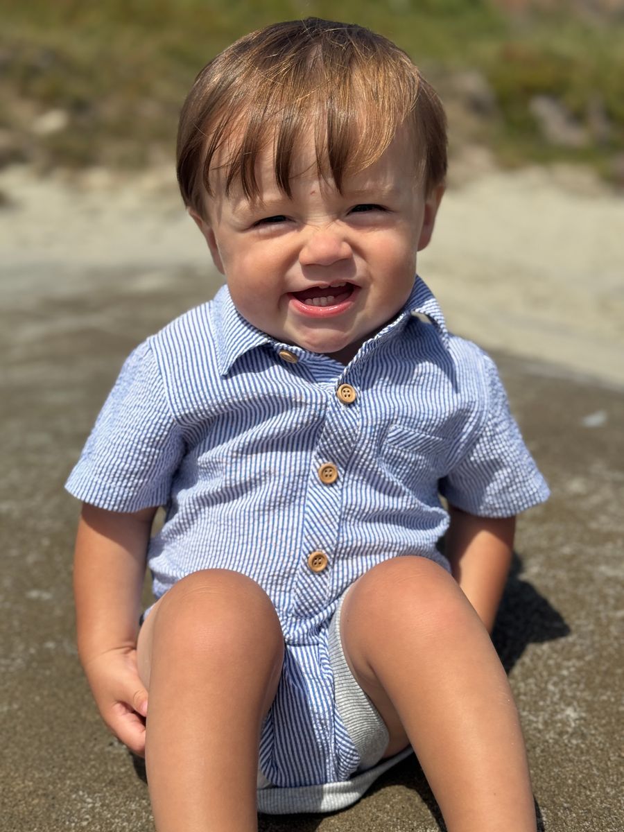 Navy White Seersucker Woven Onesie