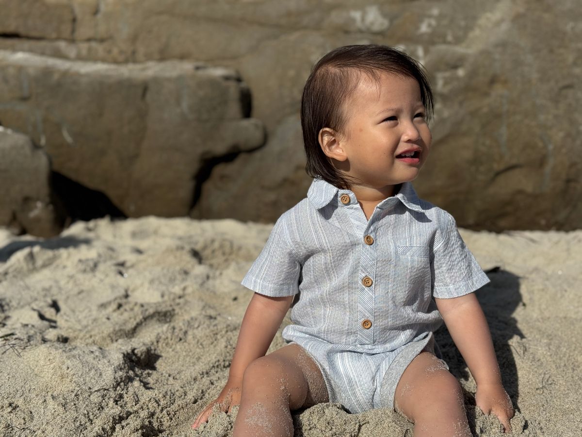 Chambray Textured Stripe Woven Onesie