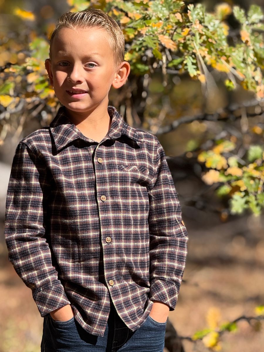 Washed Plaid Shirt Brown Black Beige