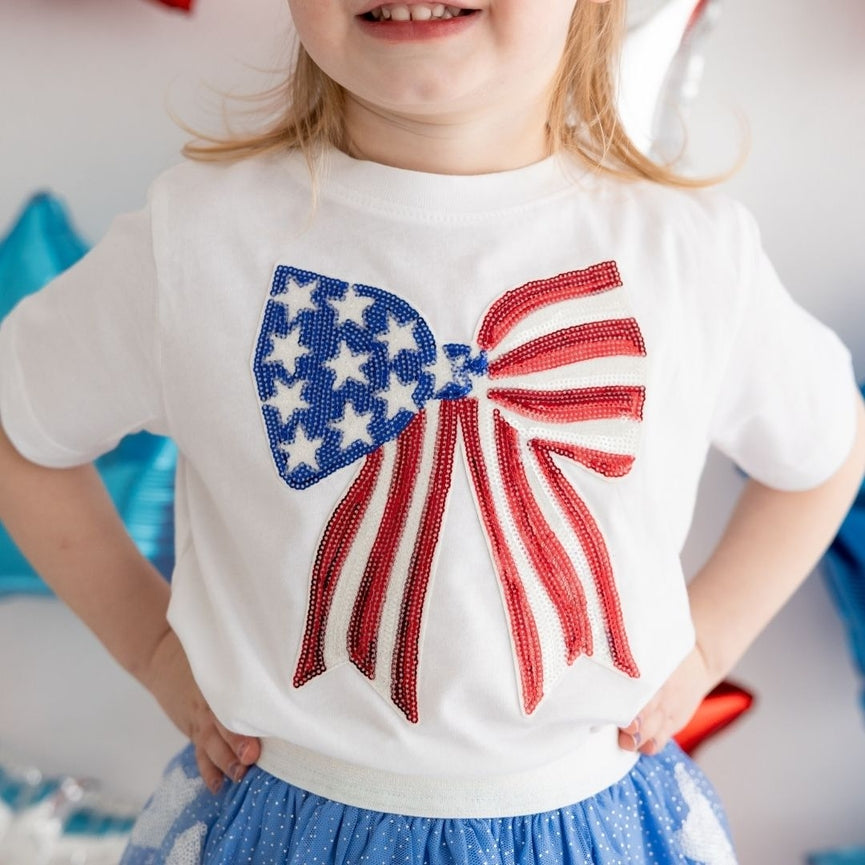 Patriotic Sequin Bow Patch Shirt