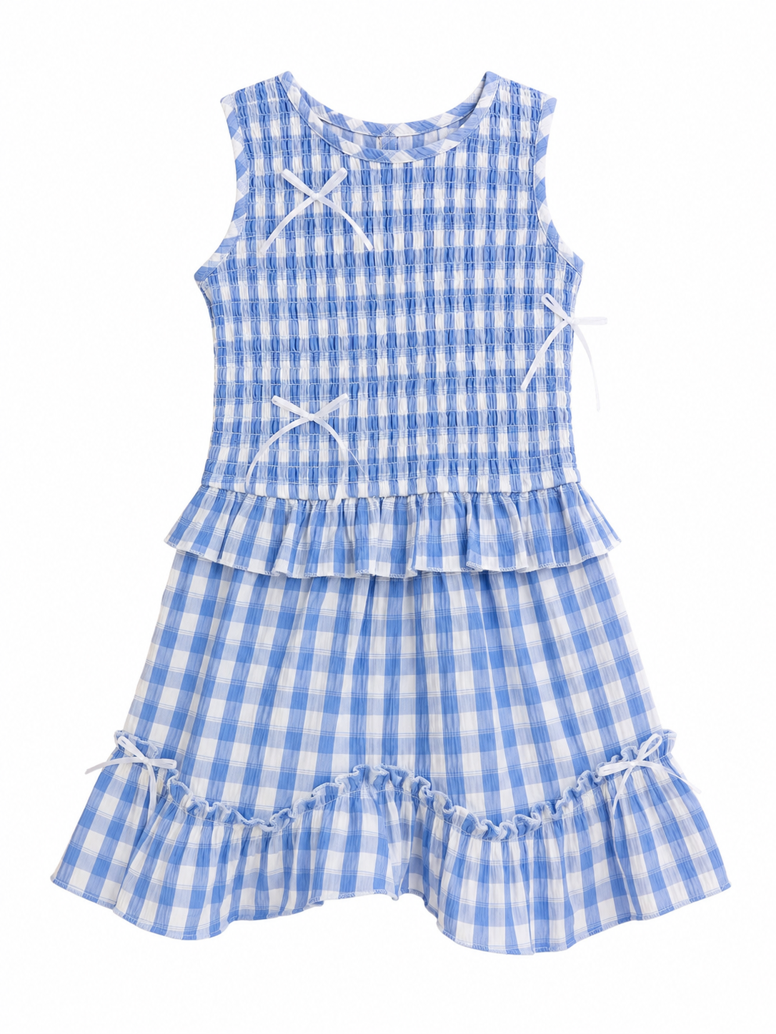 Smocked Gingham Blue White Top