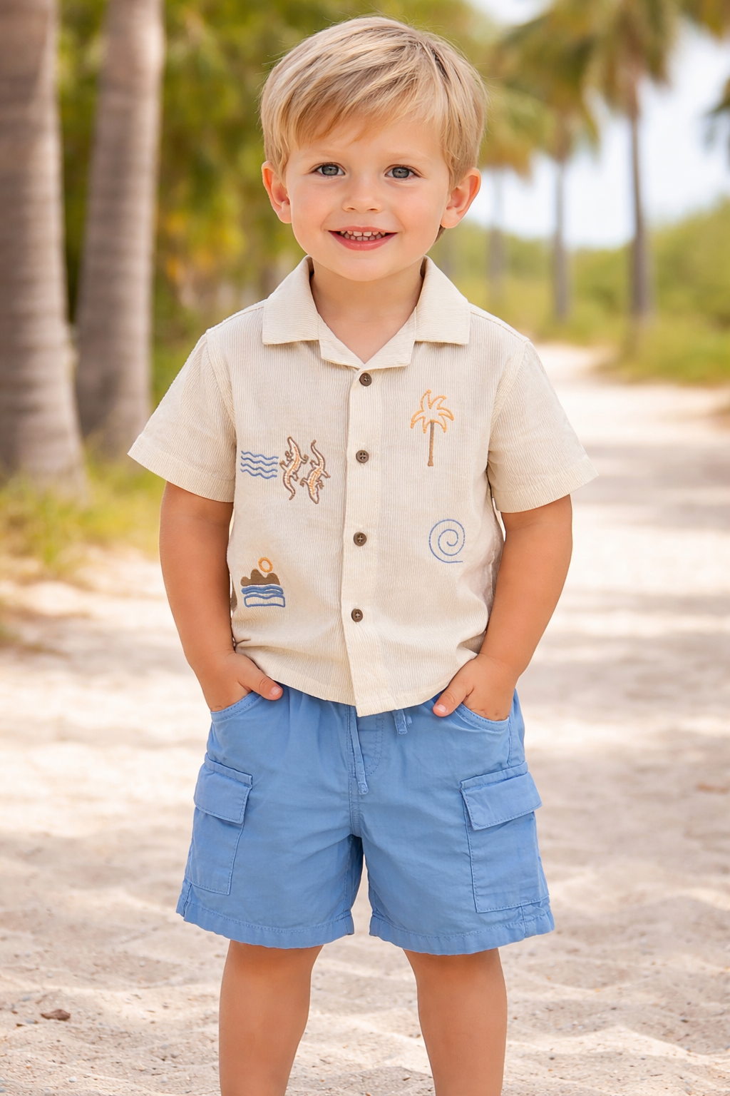 Embroidered Palm and Lizard Shirt