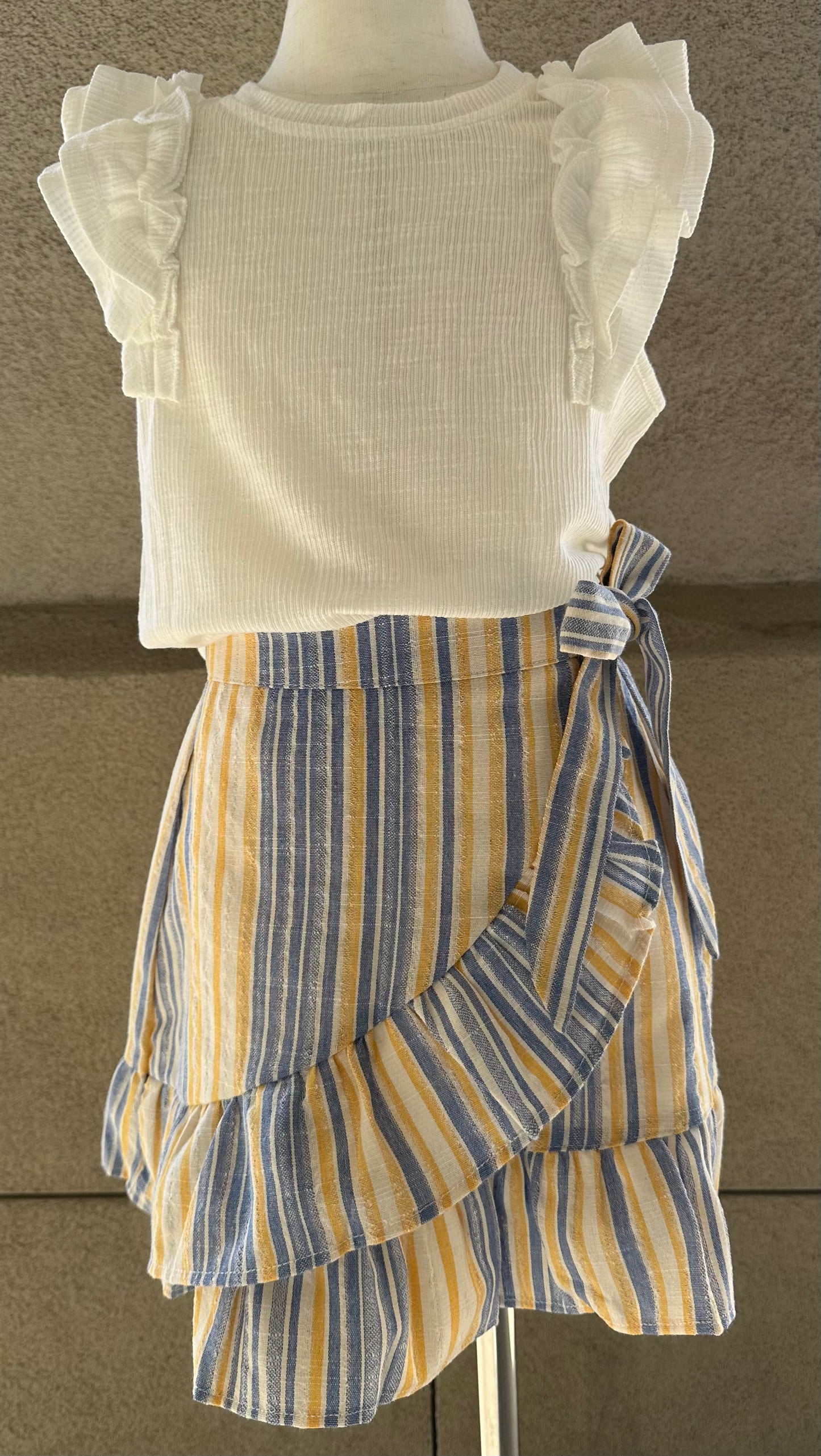 Blue Yellow Stripe Ruffle Skirt