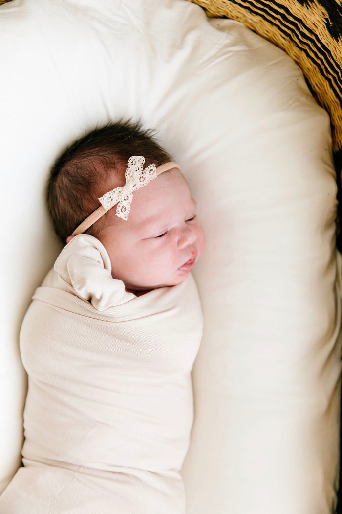 Lace Bow Mini Cream Headband