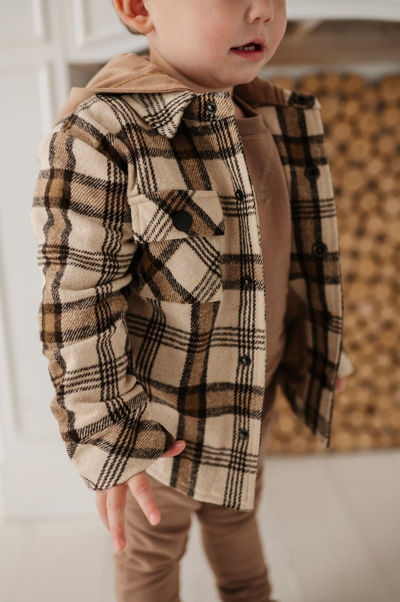 Hooded Shacket Brown Plaid