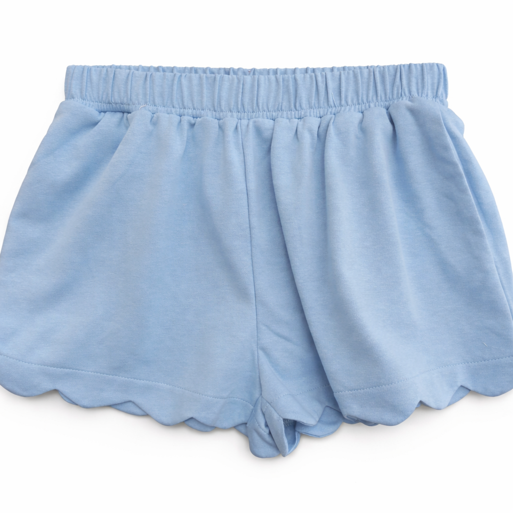 Blue French Terry Scallop Hem Shorts