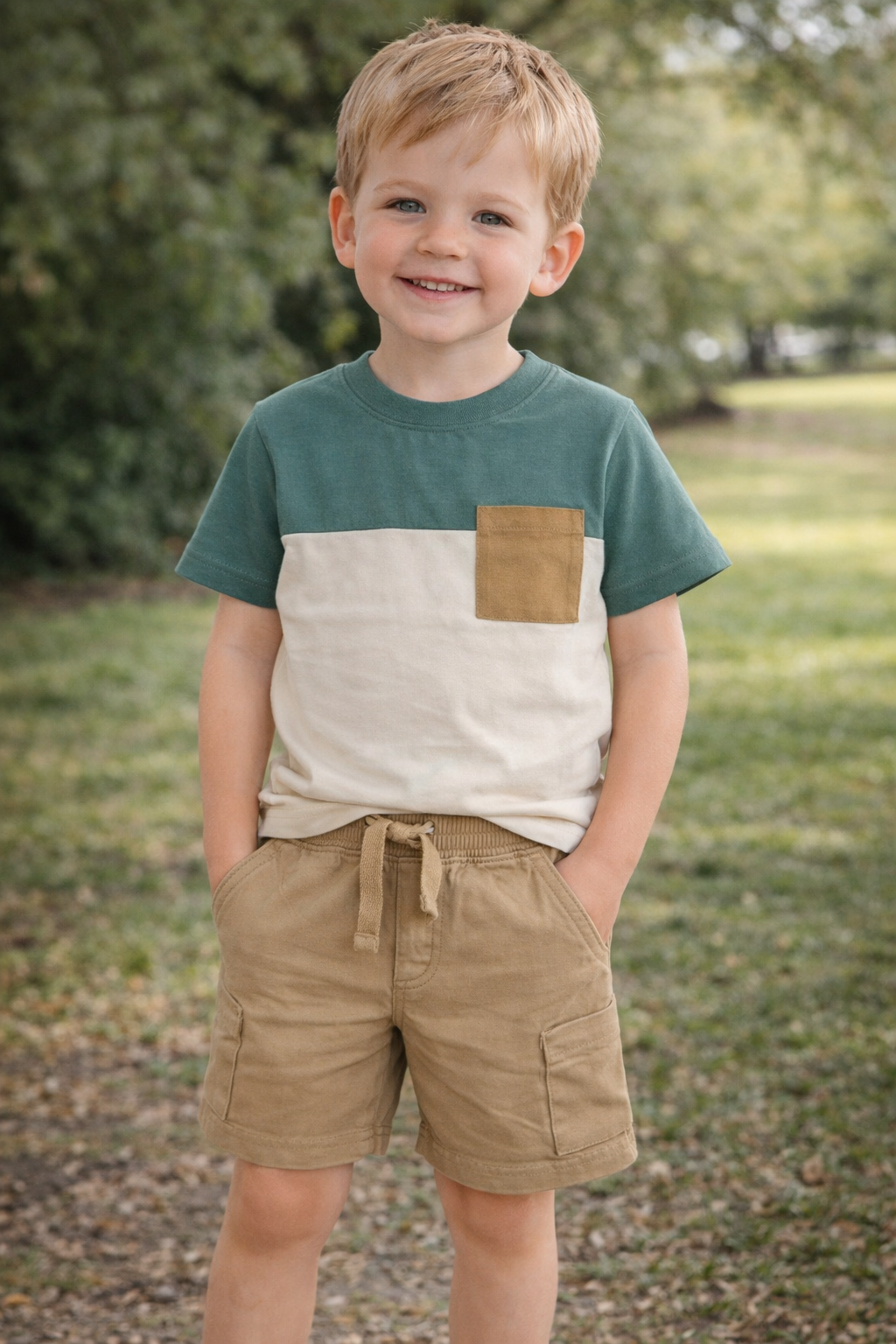 Boy Sage Tan Colored Block T-Shirt