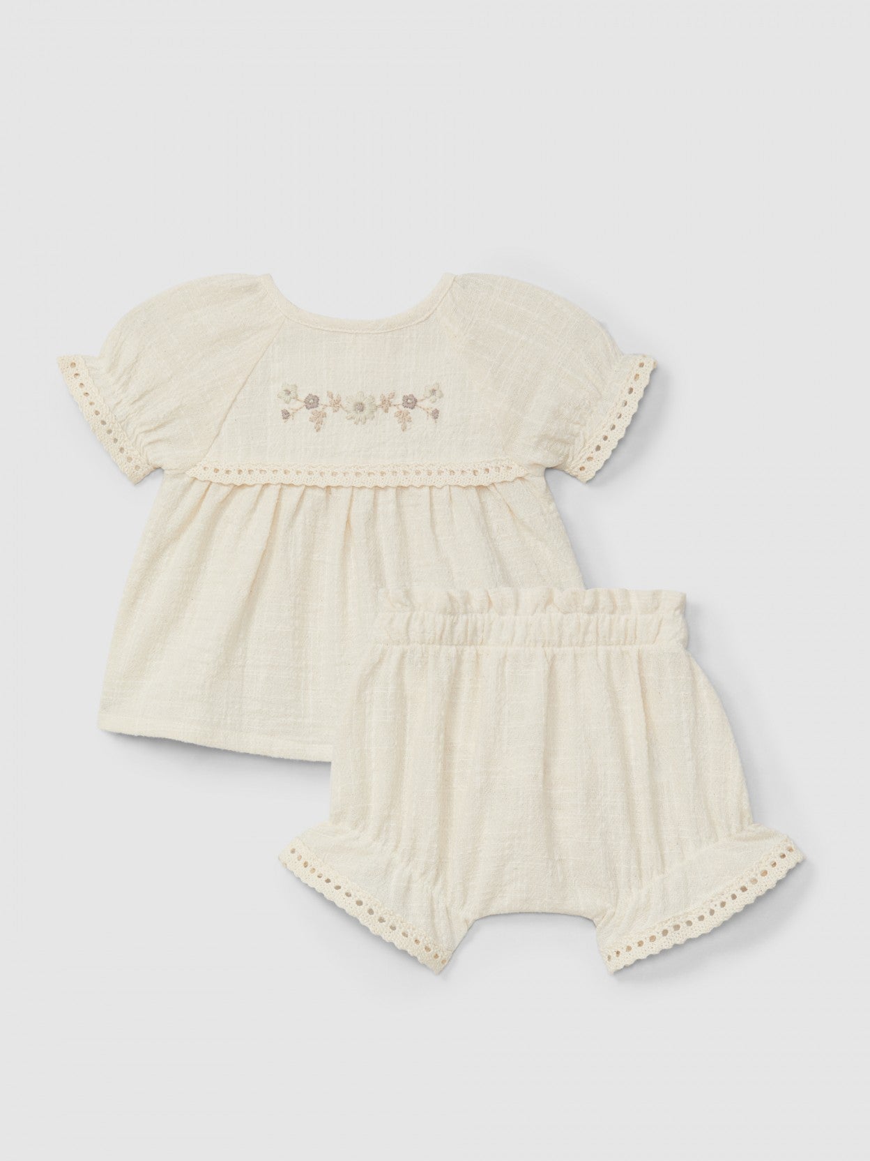 Blouse and Short Set W/Embroidery Lace Details