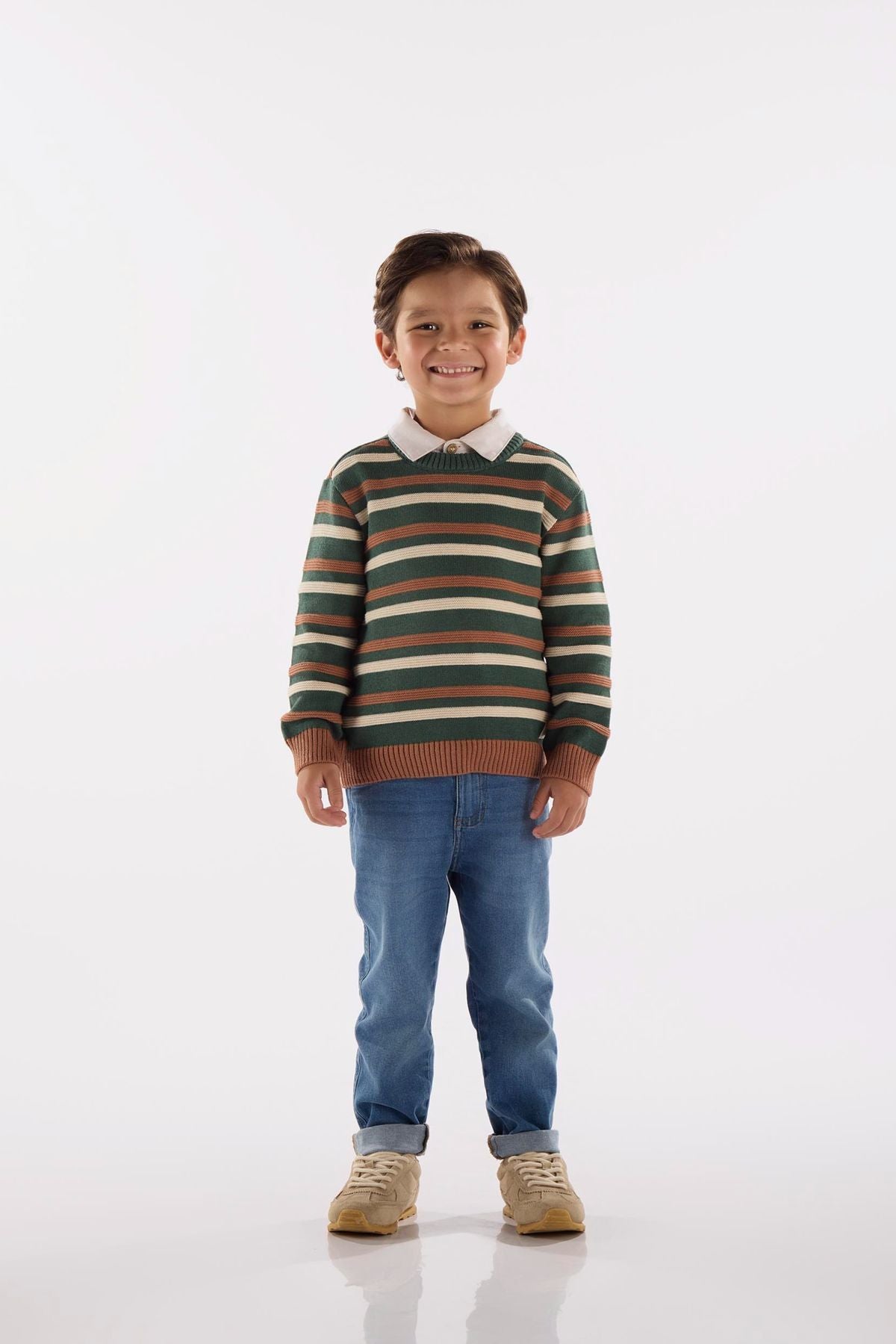 Dark Green Striped Knitted Sweater