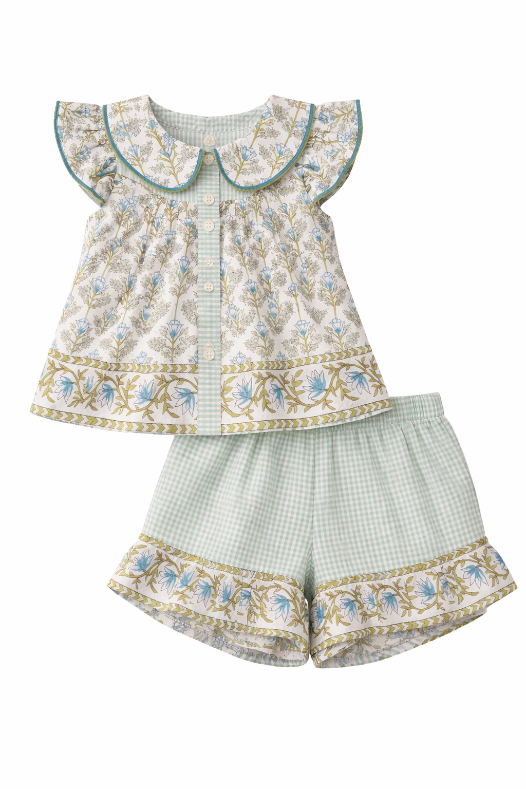Slate Blue Green Floral Short Set