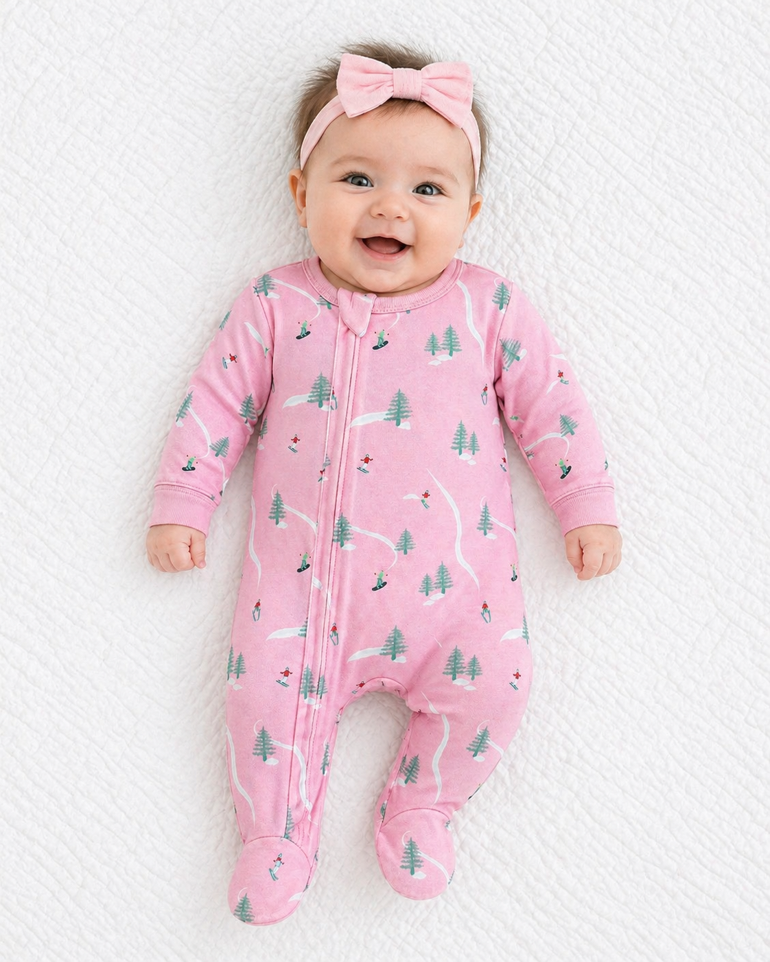 Ski On Pink Footie Sleeper