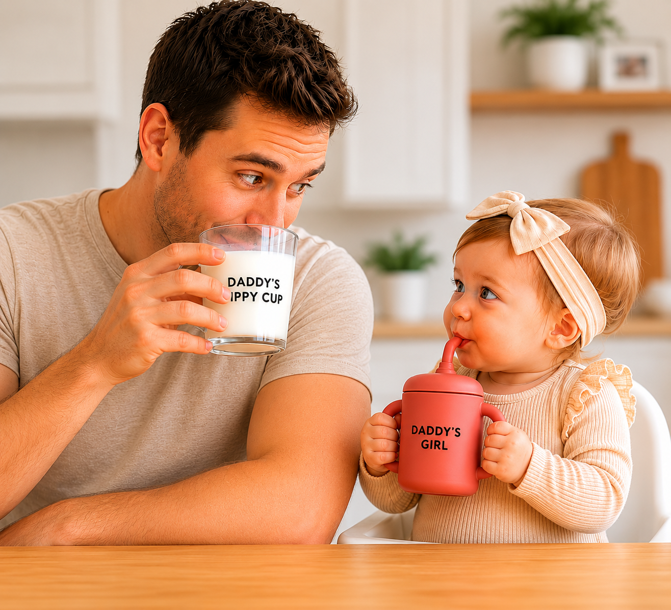 Glass Cup Set Dad and Girl