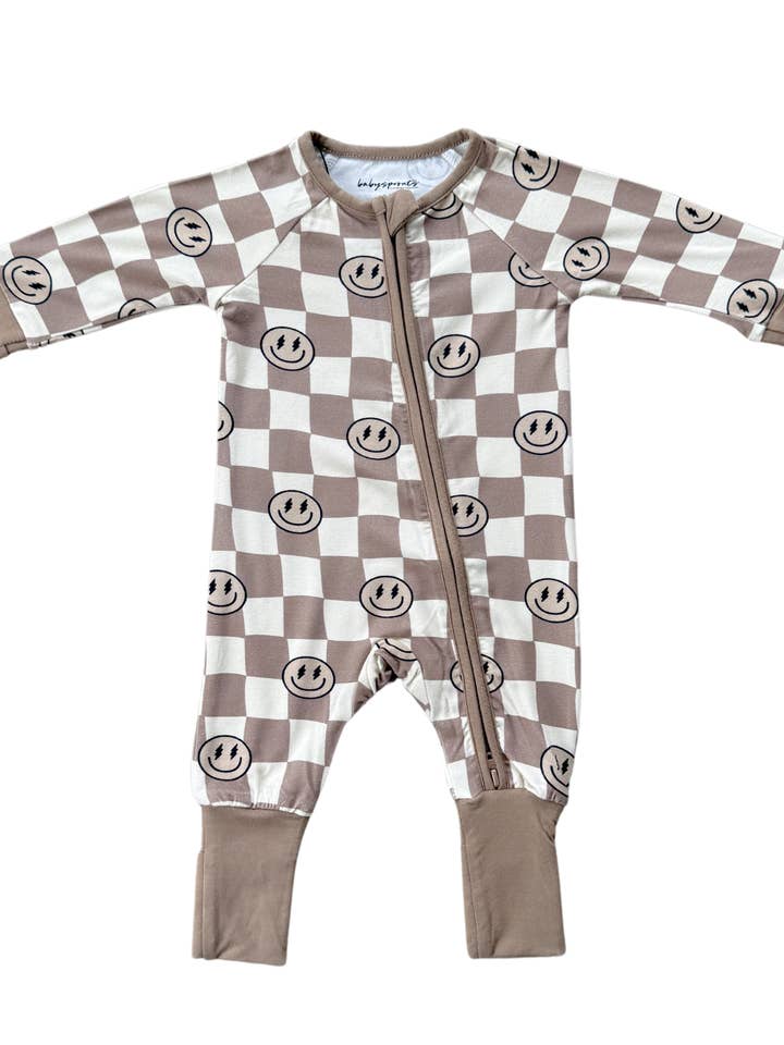 Zip Romper Smiley Check Portabella