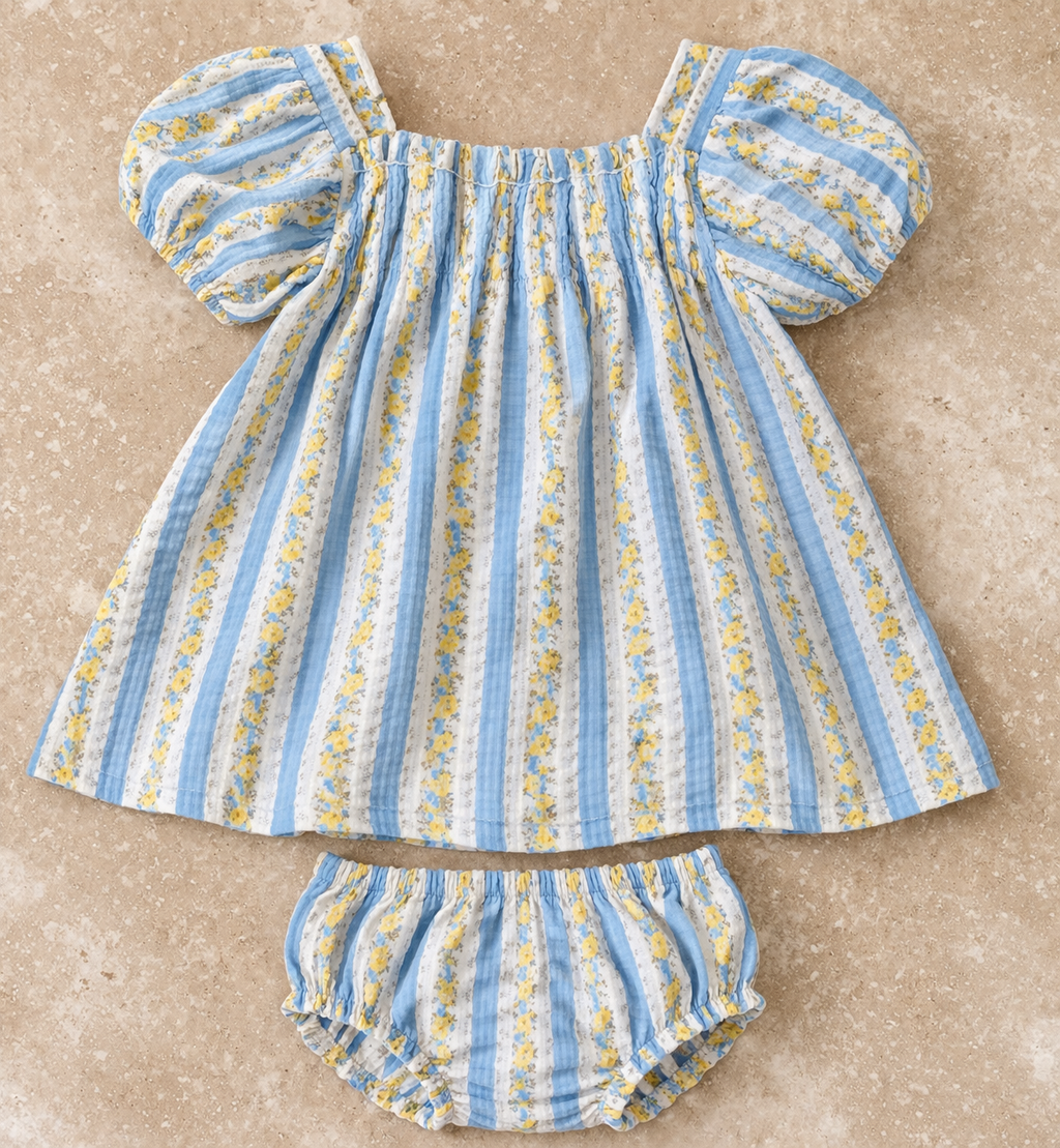 Odalys Floral Stripe Baby Doll Dress with Bloomer