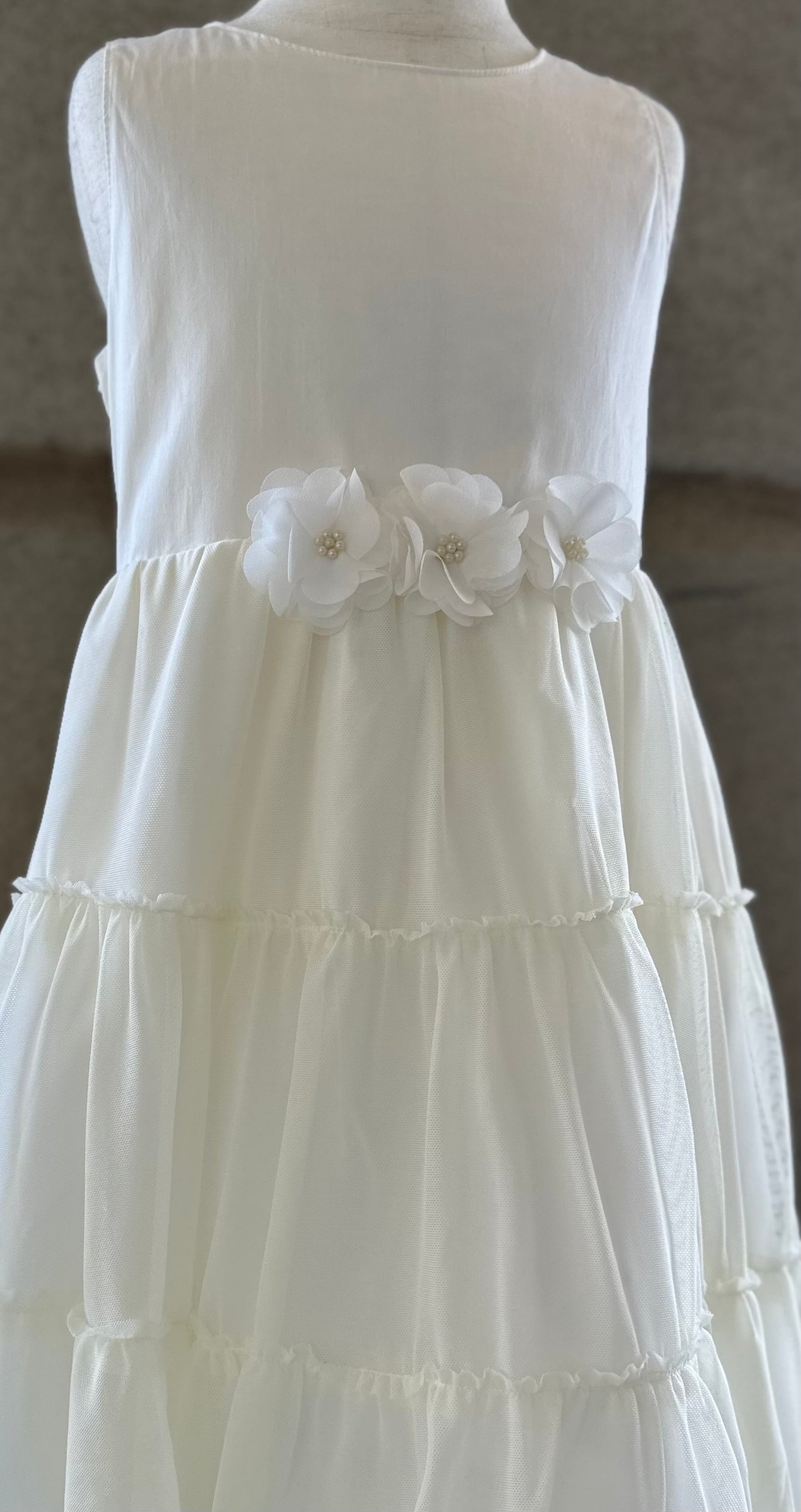 Off-White Dress W/Sheer Flowers Pearls