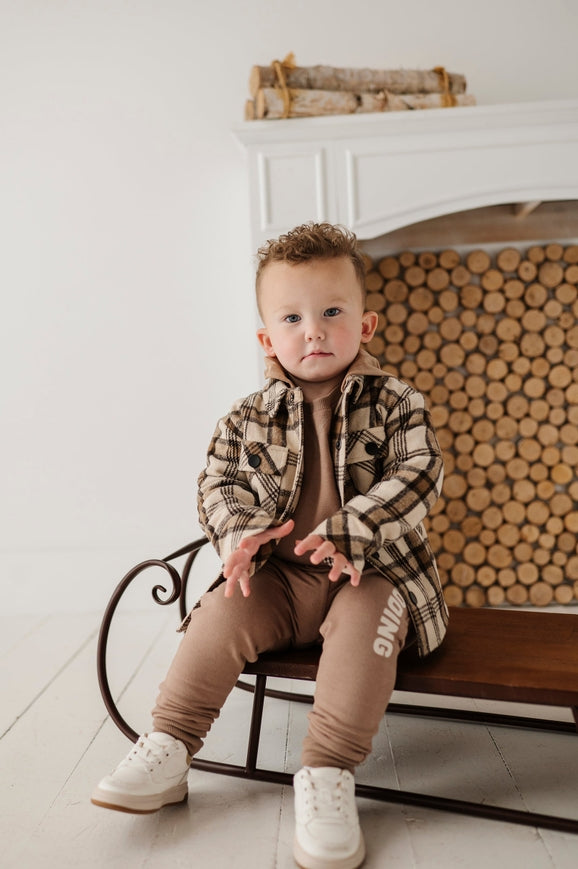 Hooded Shacket Brown Plaid