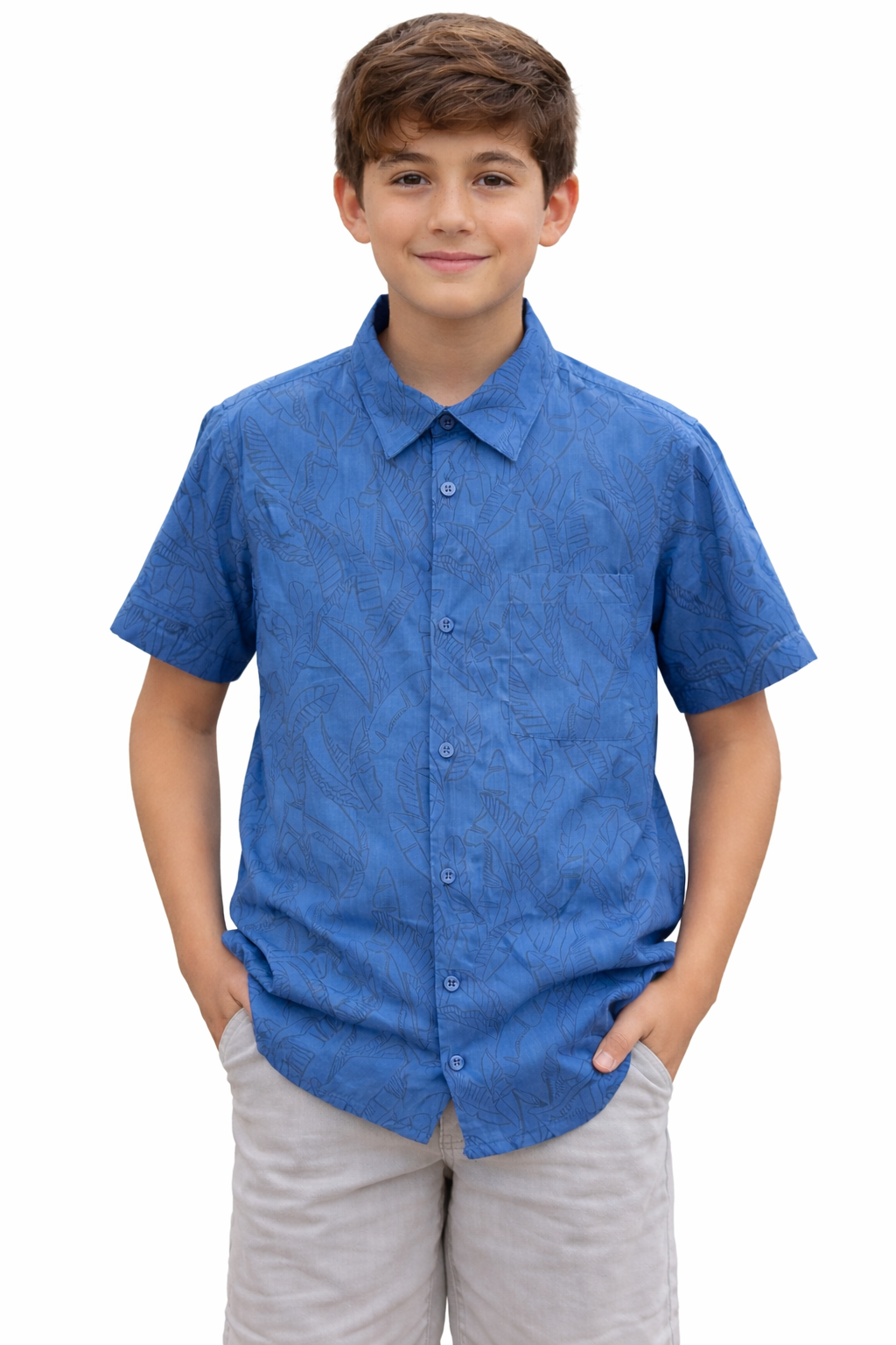 Blue Shirt with Palm Leafs