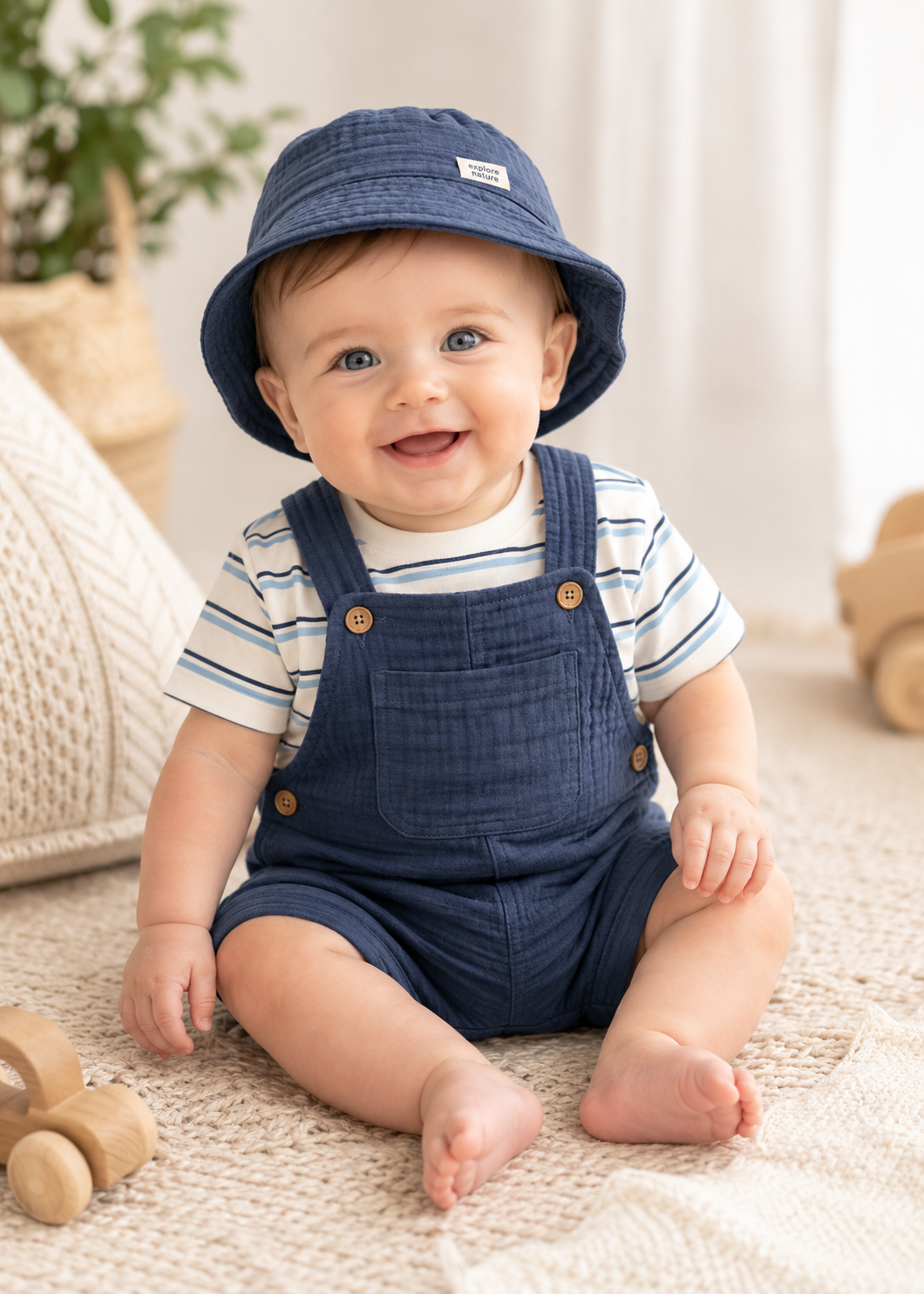 Muslin Blue Overall and Tee with Hat