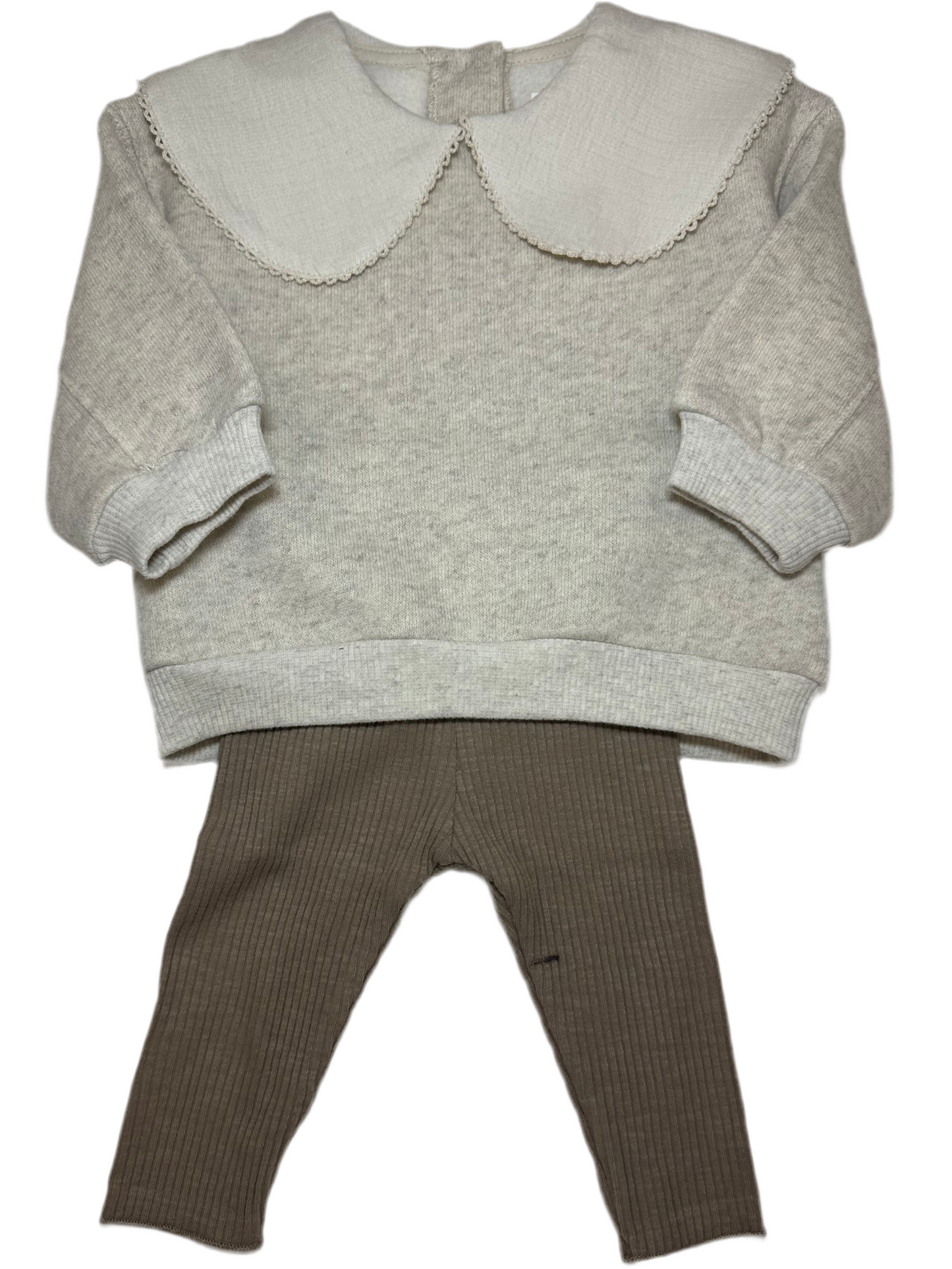 Knit Collar Sweater Tan Leggings Set
