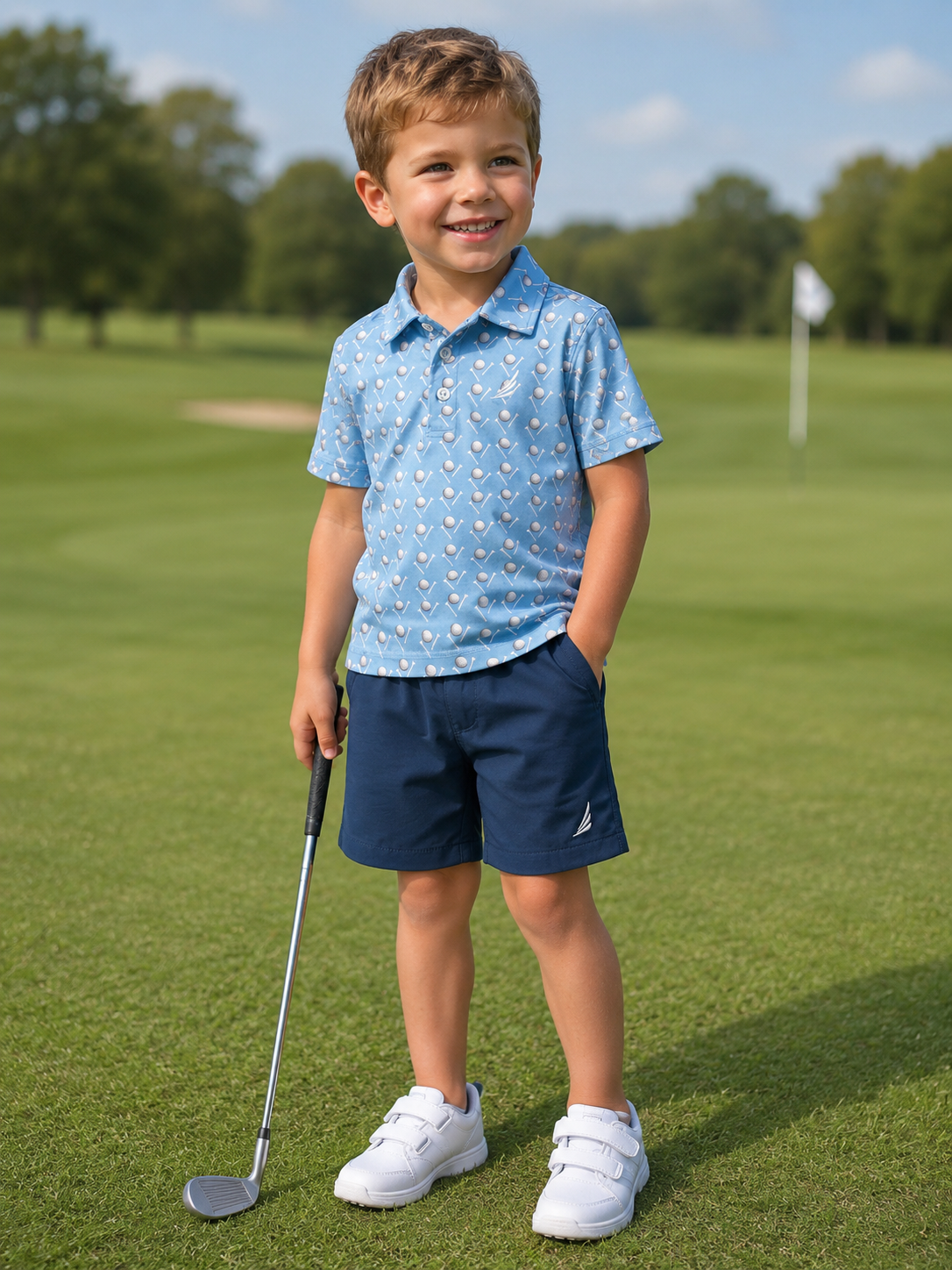 Light Blue Polo with Golf Ball Tee