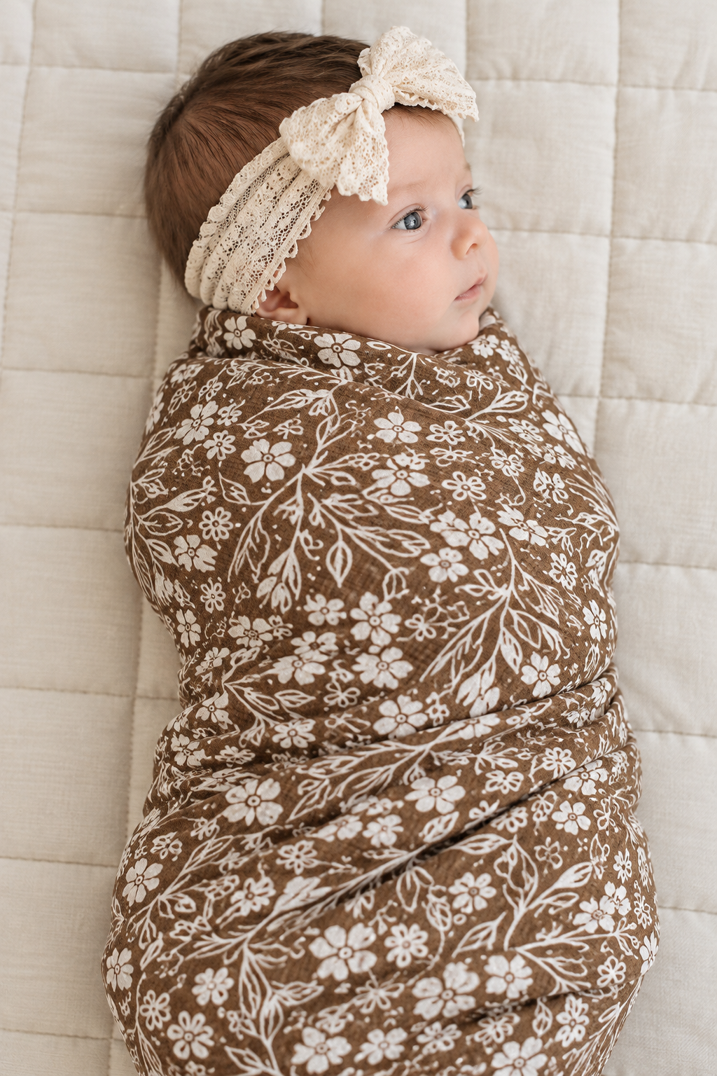 Brown Floral Ribbed Stretch Swaddle