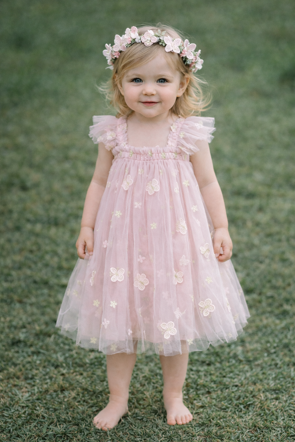 Pink Embroidered Butterfly Dress