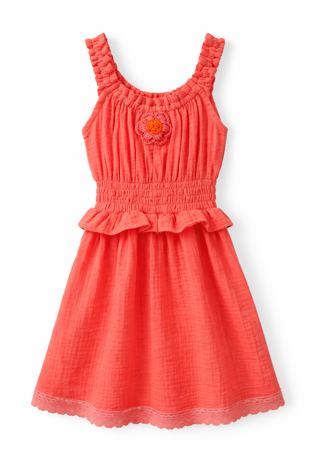 Coral Dress with Crochet Flower