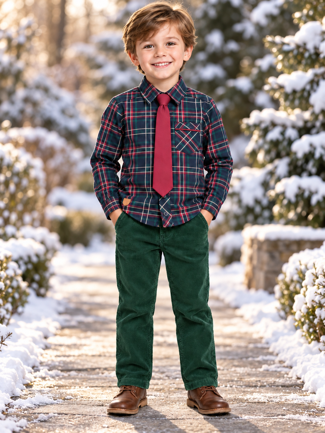 Plaid Shirt Black Forest Green with Tie