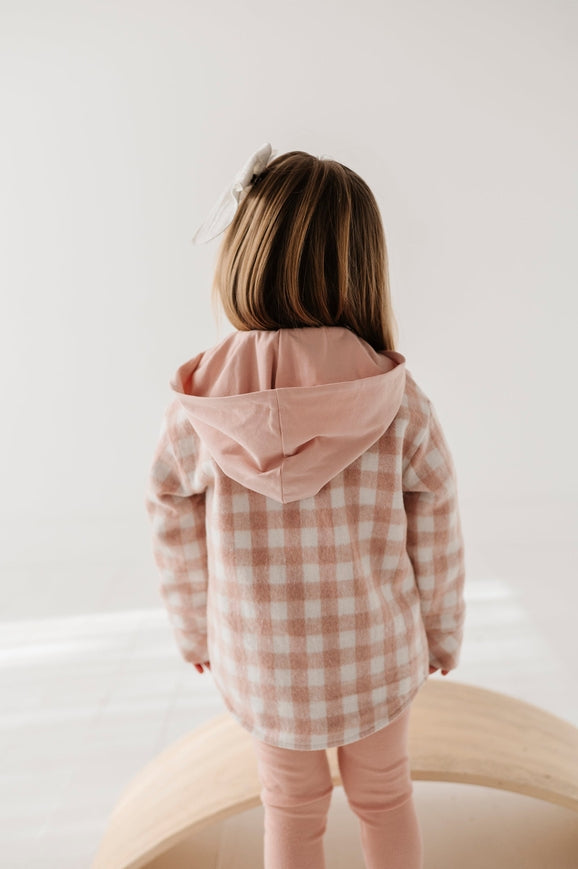 Hooded Shacket Pink Plaid