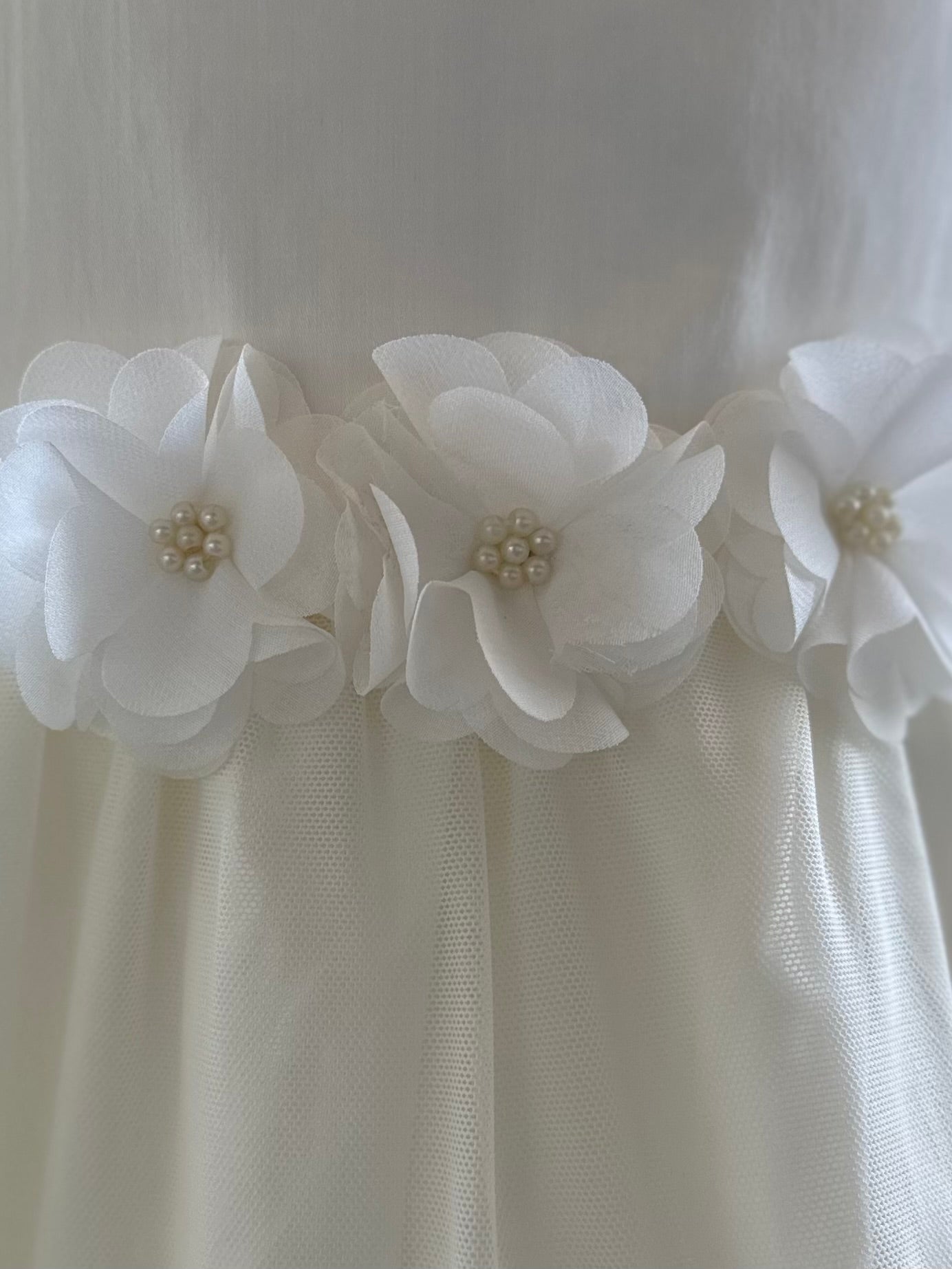 Off-White Dress W/Sheer Flowers Pearls
