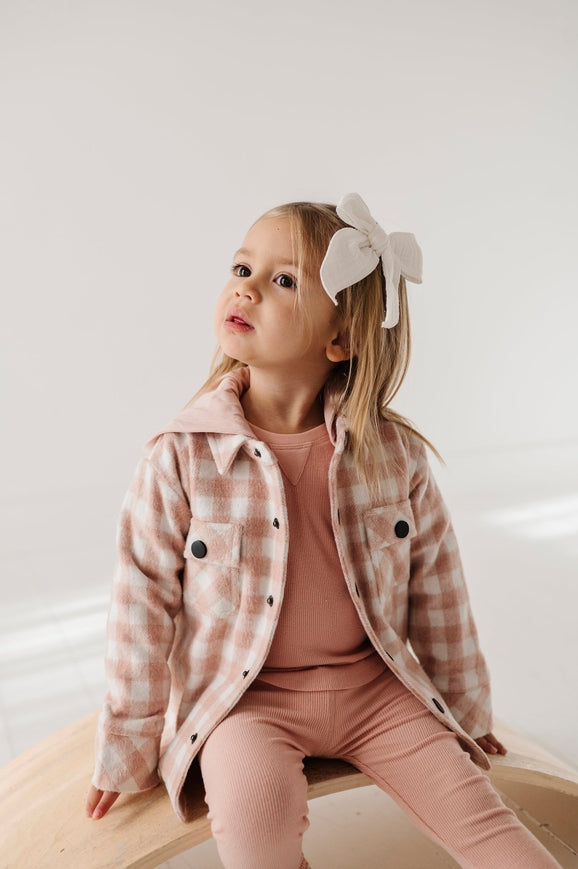 Hooded Shacket Pink Plaid
