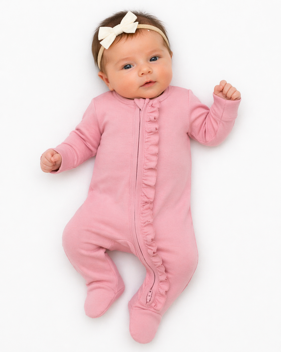 Silver Pink Zipper Footie