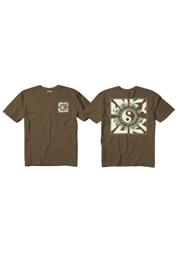 Boys brown graphic t-shirt with a ying-yang sign designed by Binky Bro