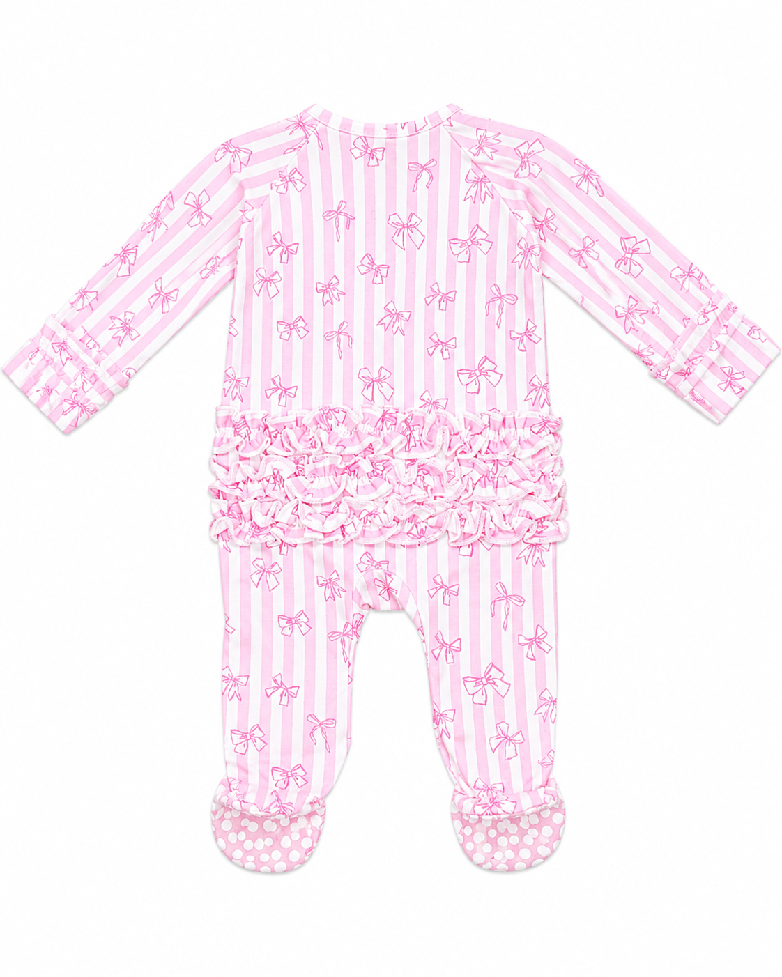 Pink tie the knot ruffle footie zipper bamboo fabric
