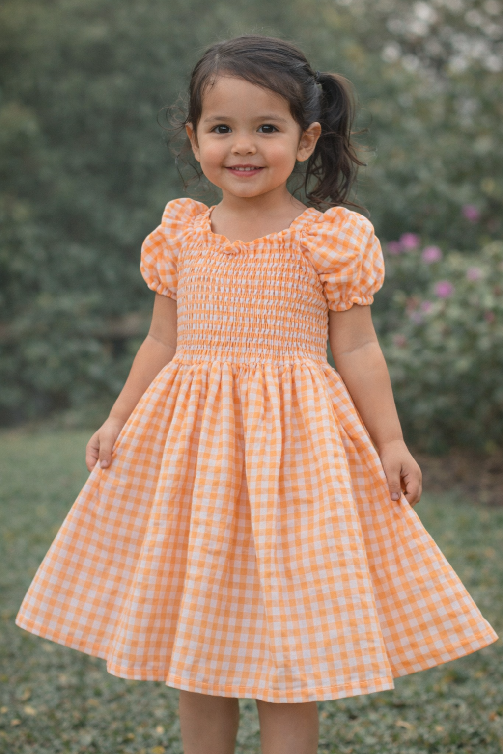 Neon Orange Check Dress
