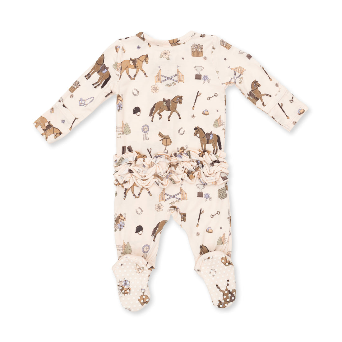 Pretty Equestrian Ruffle Back Zipper Footie