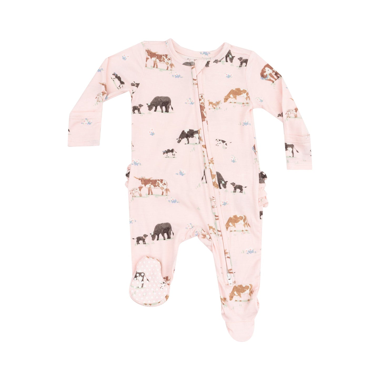 Pink Cow Families Ruffle Footie