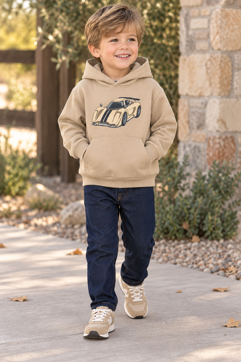 Tan Car Embossed Sweatshirt