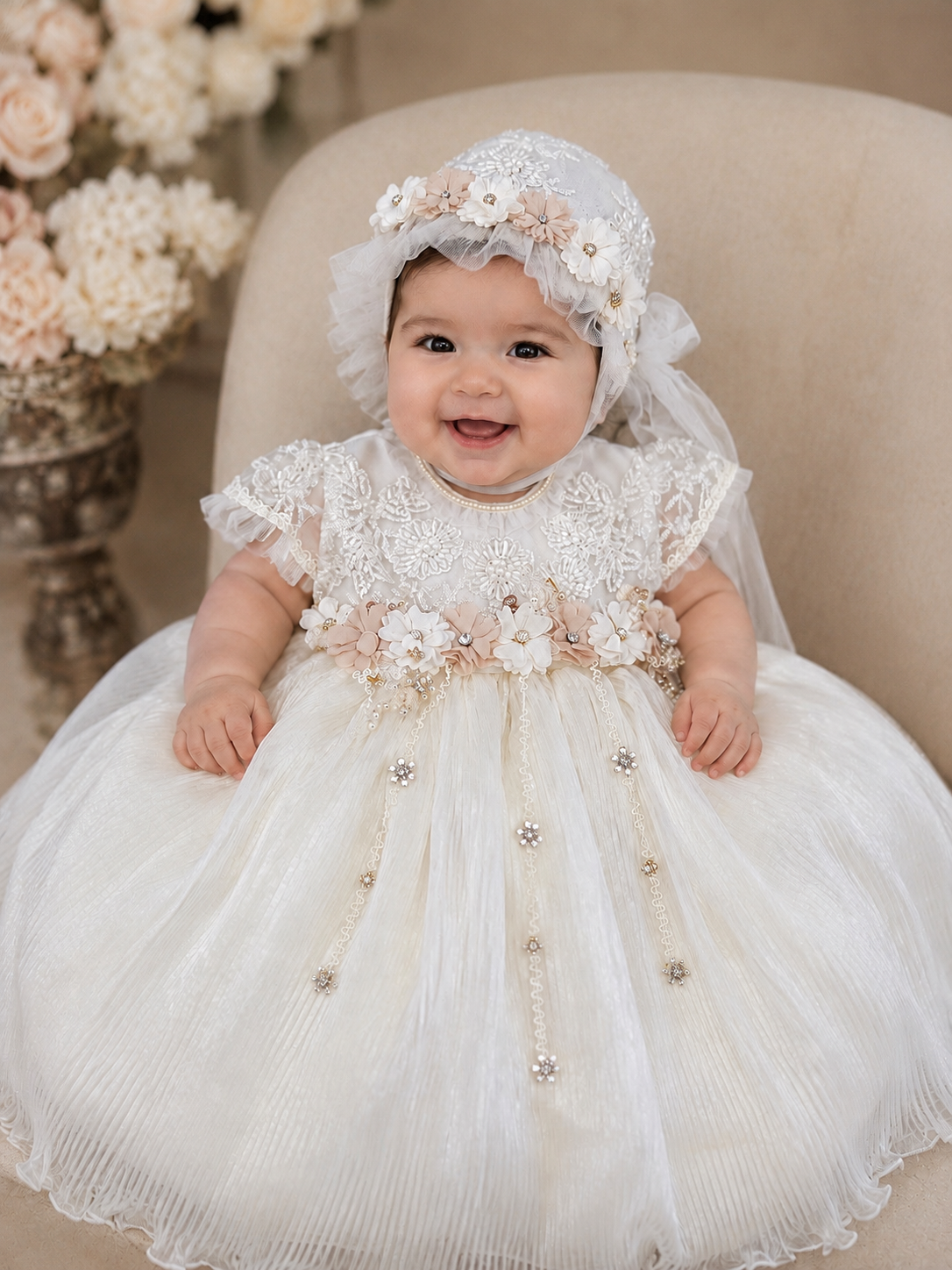 Ivory Sara Gown and Bonnet