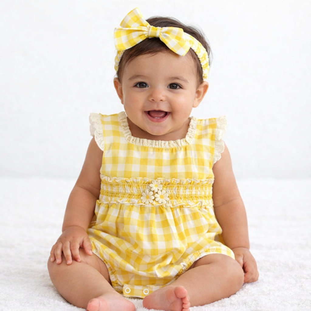 Lucy Yellow Gingham Romper and Headband