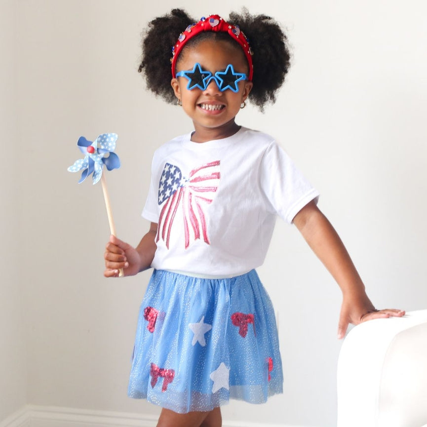 Patriotic Sequin Bow Patch Shirt