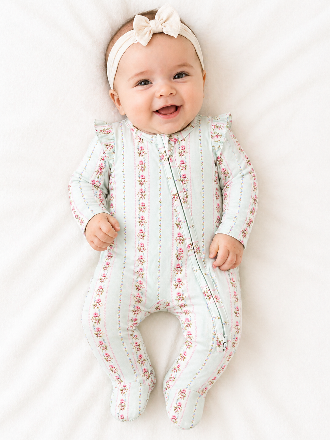 Antoinette Stripe Ruffle Zipper Footie