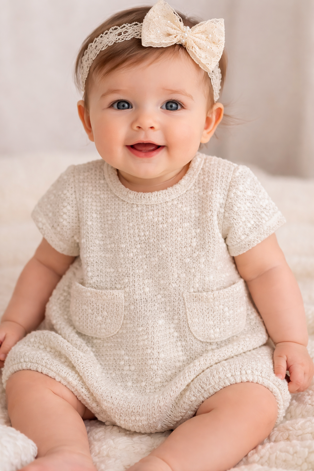 Ivory Embellished Pique Cotton Romper