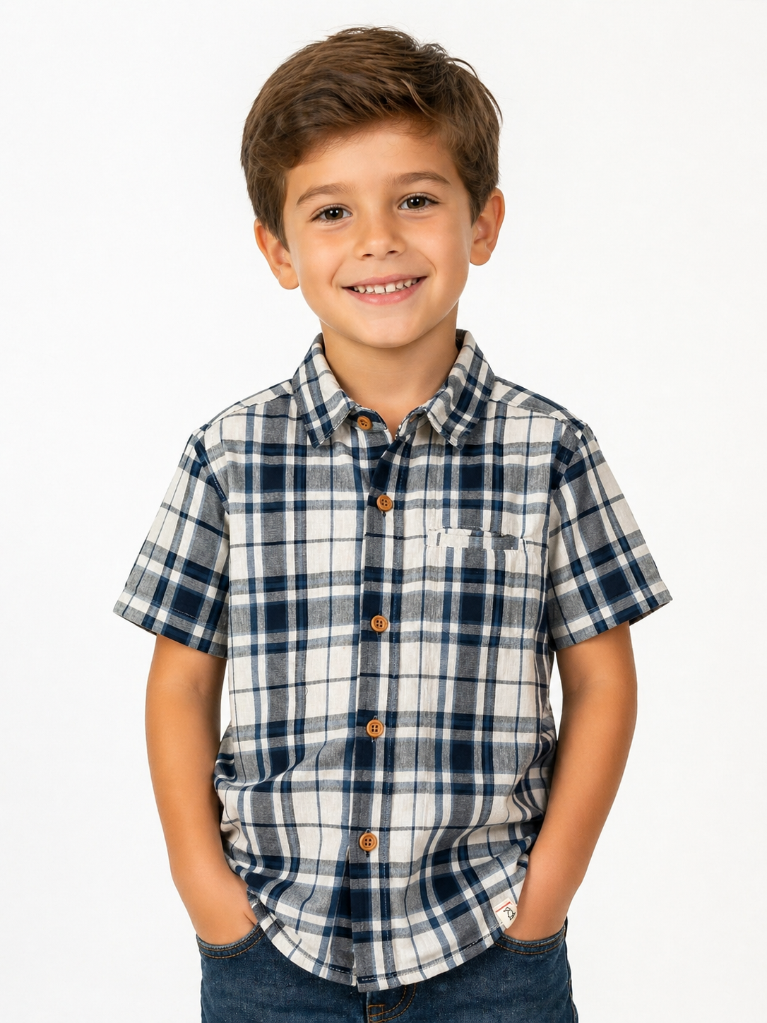 Navy White Plaid Shirt